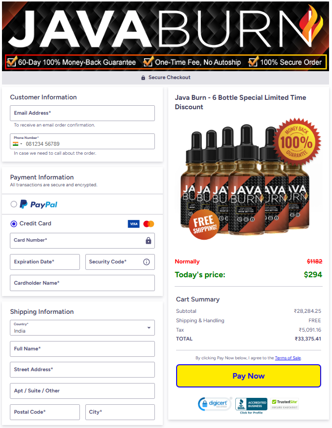 Java Burn Order Page